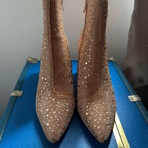 Betsey Johnson Gold Rhinestone Ankle Boots